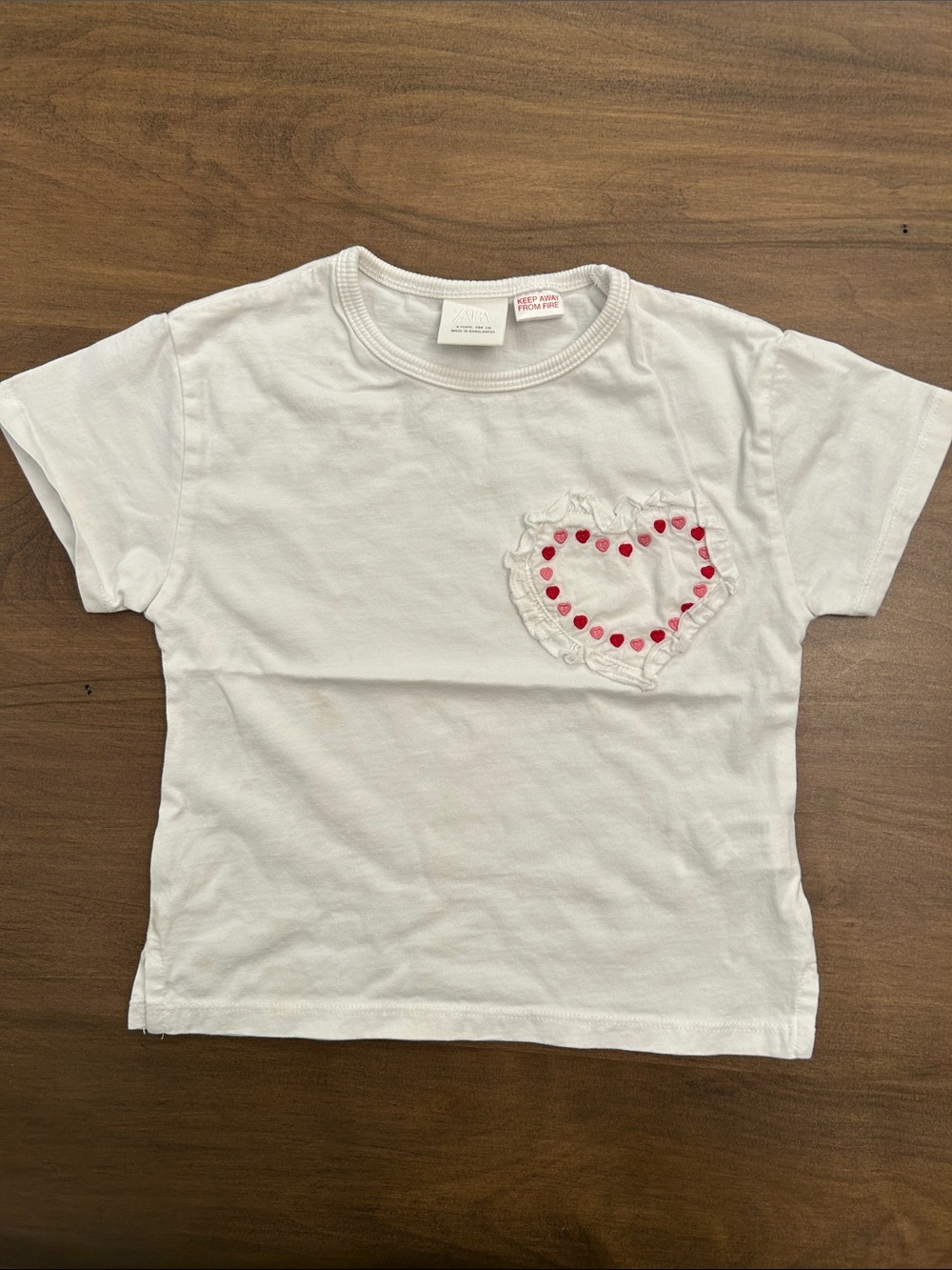 Zara White Short Sleeve Tee with Pink Heart Trim